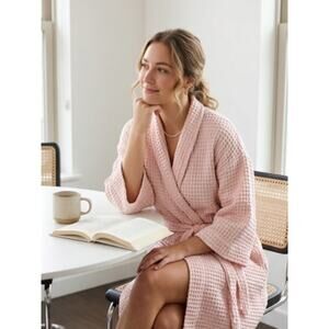 Nordstrom Rack Waffle Knit Robe Pink Cotton Spa Loungewear Coquette